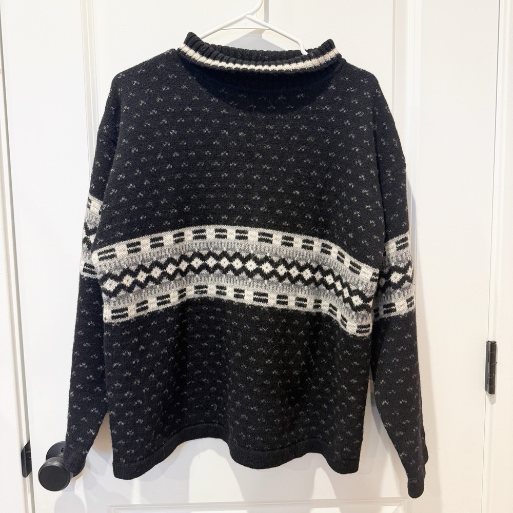 Vtg Paris Sports Club Womens Shetland Wool Birdseye Sweater L Fair Isle Nordic